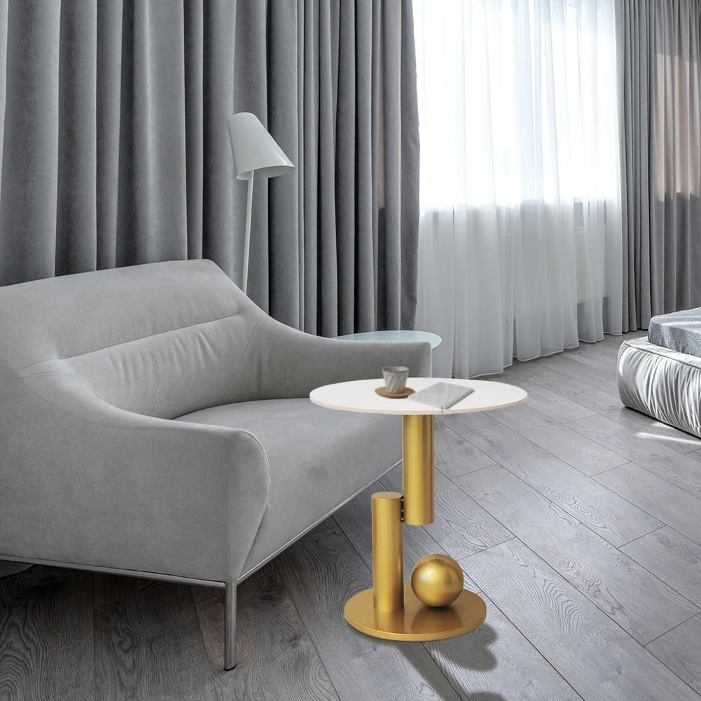 Side Table with Marble Top Metal White End Table Modern Sofa Side End Table Coffee Round Side Desk for Couch Living Room Bedroom