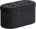 SONGMICS Mazie Collection - Folding Ottoman with Storage, Oval Storage Ottoman Bench, for Living Room, Bedroom, Velvet Fabric, 15 x 30 x 15 Inches, Ink Black ULSF267BH01