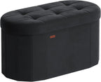 SONGMICS Mazie Collection - Folding Ottoman with Storage, Oval Storage Ottoman Bench, for Living Room, Bedroom, Velvet Fabric, 15 x 30 x 15 Inches, Ink Black ULSF267BH01