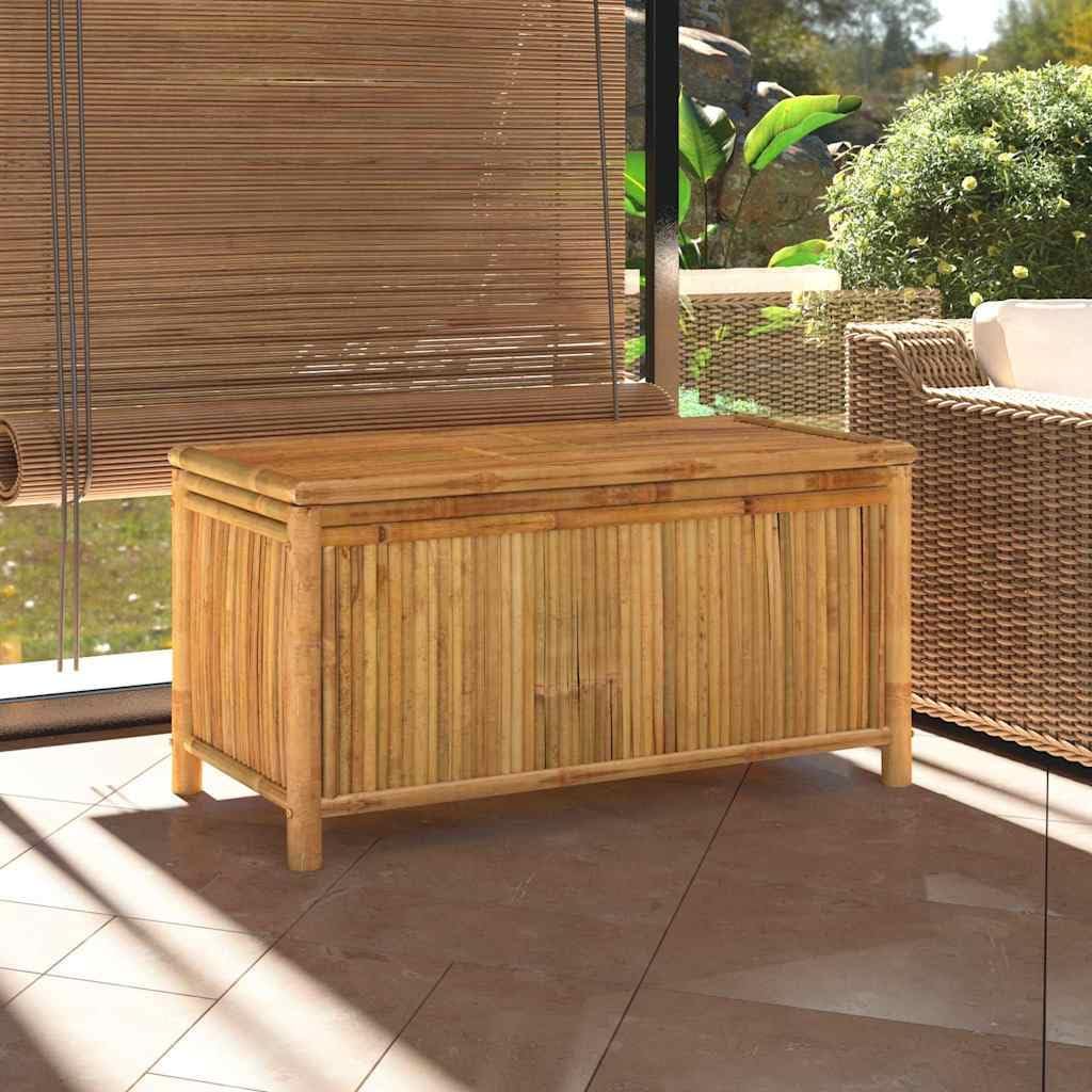 Bamboo Patio Storage Box 43.3x20.5x21.7 Inches | Durable Natural Material, Open Slats Ventilation, Indoor Outdoor Use, Storage Bench