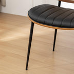 Rattan Dining Room Chairs Set of 4,Mid Century Black PU Leather Kitchen Chairs,Upholstered Seat Metal Legs Chair with Adjustable Foot Pads,Walnut Armless Side Chair