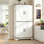 CypherX 75” Farmhouse Storage Cabinet, Large Kitchen Pantry Storage Cabinet with Adjustable Shelves and Barn Doors, Versatile Storage Cupboard for Dinning Room, Bathroom, Living Room, Antique White