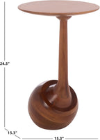 SAFAVIEH Home Collection - Irachi Solid Wood Accent Table with Sculptural Round Base in Walnut Finish, Modern Side Table, Fully Assembled (ACC3227A)
