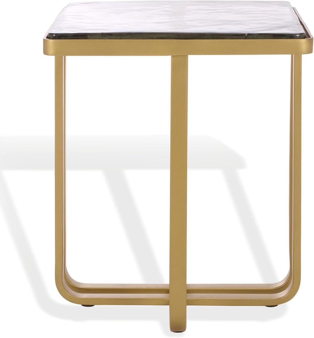SAFAVIEH Couture Collection - Dominic Brass Stainless Steel Accent Table, Sculptural Modern Side Table, Cast Glass Top, Fully Assembled (SFV7919A)