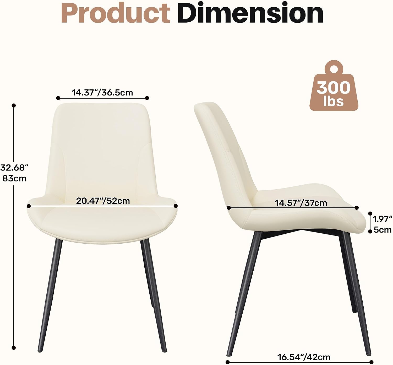 Miereirl Dining Chairs Set of 4, Modern Upholstered Dining Chairs, Kitchen Chairs with Cushioned Seat and Back, Armless Side Chairs with Metal Legs for Dining Room Kitchen