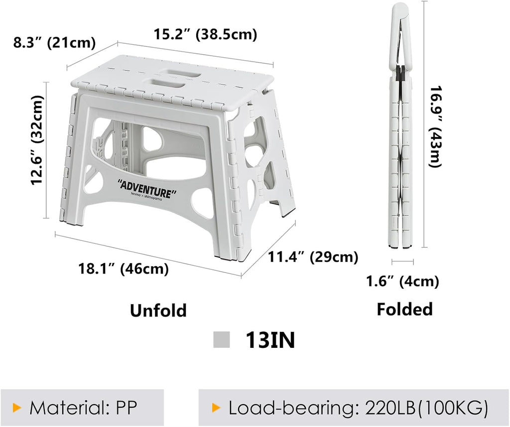 SHIMOYAMA Folding Step Stool, 13IN Step Stool for Adults, Collapsible Camping Stool for Indoor and Outdoor Use, Picnic, White