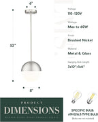 LMS 2 Pack Modern Pendant Lights, Mid Century Brushed Nickel Kitchen Lighting with White Globe Glass Shade, Adjustable Hanging Light Fixtures Ceiling Light for Home Office Dining Room, LMS-186BN2PK