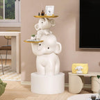 Elephant Shaped Side Table with Two Trays, Stylish Resin End Tables, Cute Small Accent Table, Modern Coffee Table for Living Room, Bedroom, Patio