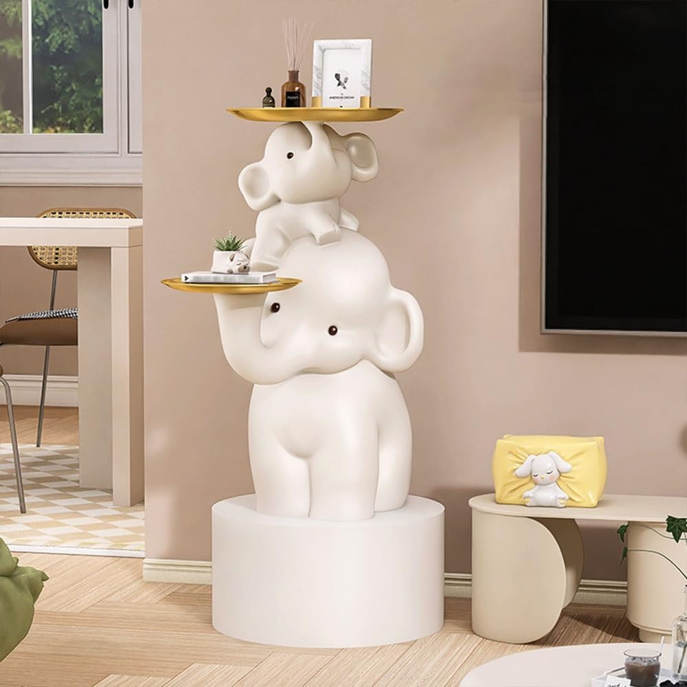 Elephant Shaped Side Table with Two Trays, Stylish Resin End Tables, Cute Small Accent Table, Modern Coffee Table for Living Room, Bedroom, Patio