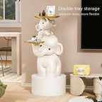 Elephant Side Table, Large Living Room Sculpture, Perfect as Sofa Side Table, Bedroom Nightstand, Coffee Table, Living Room Decor with Two Storage Trays (Double-Tray Elephant)