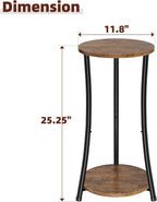 Simple Trending Round Side Table, 2 Tiers End Table for Living Room with Storage Shelf, Slim Sofa Table Set of 2, Rustic Brown