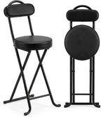 Folding Stool,24 Inch Portable Folding Bar Stool Chair with Backrest,Foldable Collapsible High Stools with Handle for Adults Kitchen Island,Black,1Pcs