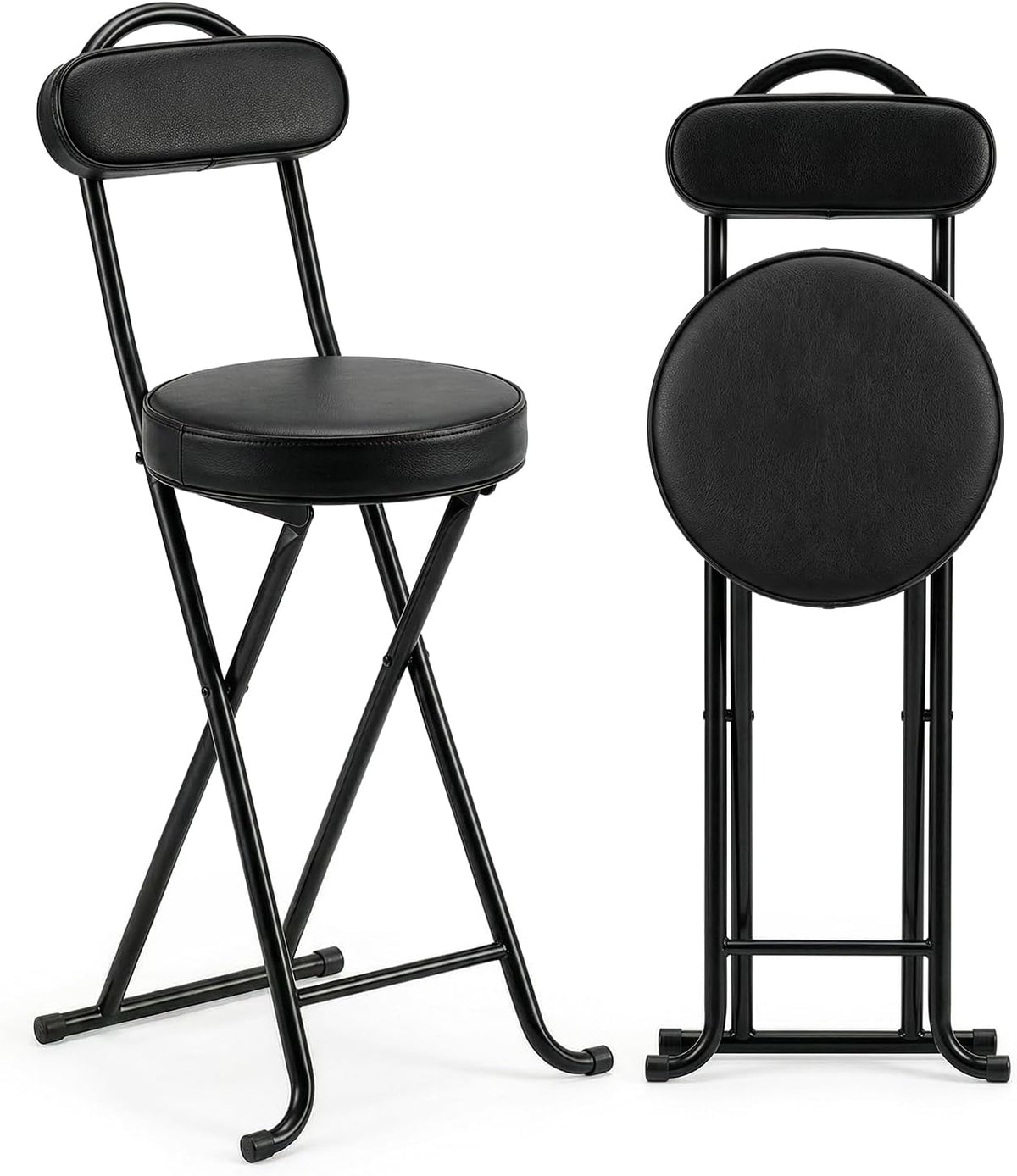 Folding Stool,24 Inch Portable Folding Bar Stool Chair with Backrest,Foldable Collapsible High Stools with Handle for Adults Kitchen Island,Black,1Pcs