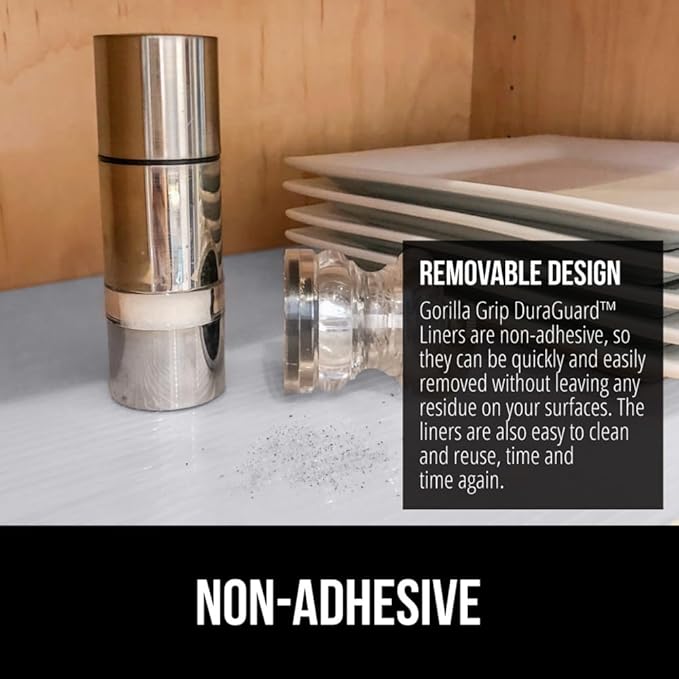 GORILLA GRIP DuraGuard Shelf Liner, Non-Adhesive Cabinet Liners for Kitchen Drawers, Shelves, Refrigerator, Pantry Storage, Bathroom Closet, Durable Waterproof BPA Free Ribbed Plastic, 12x20 Lt Gray