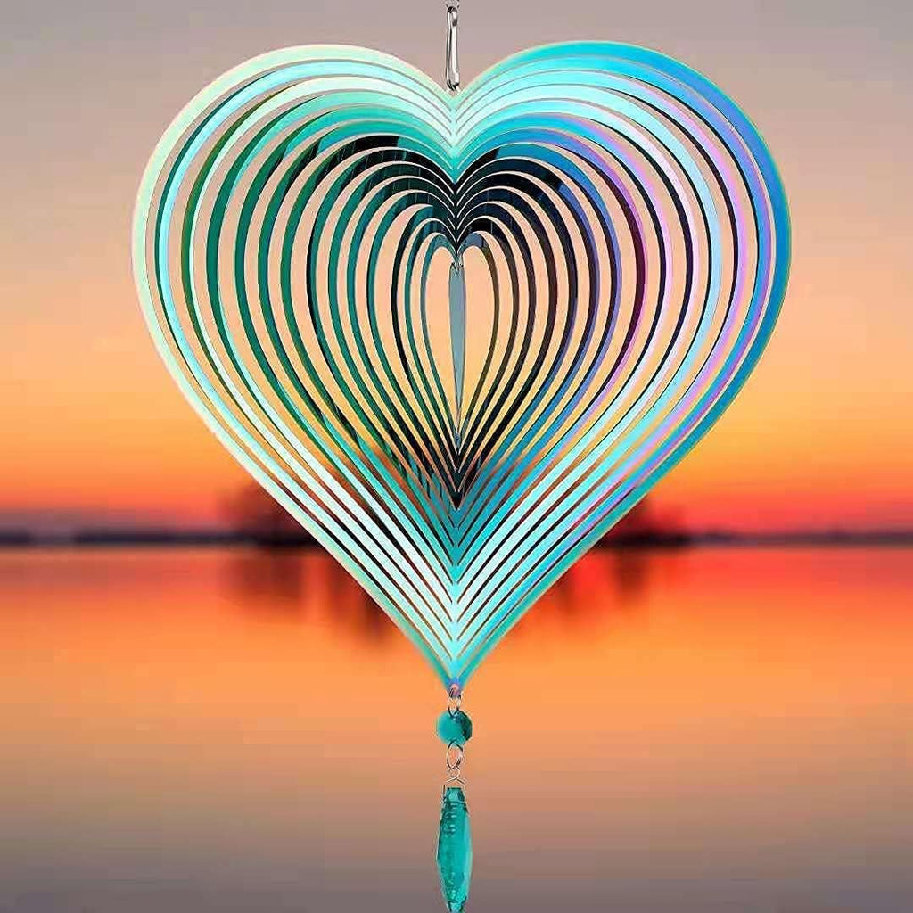 Wind Spinner, Hanging Wind Sculptures,Wind Spinners for Yard and Garden Decor,Yard Decorations Outdoor,Hanging Art Ornaments for Garden Yard Balcony Decor (Rainbow Heart)
