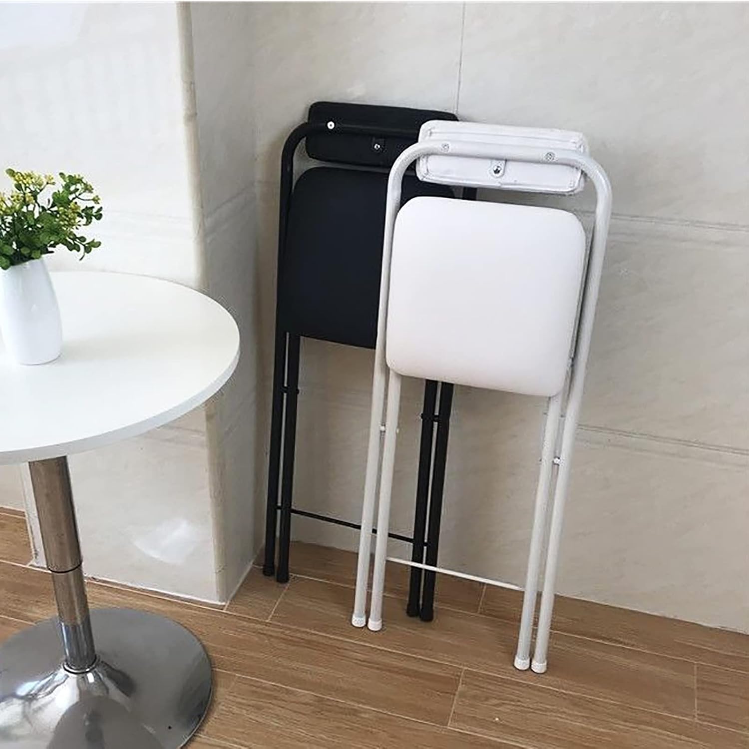 DSHOME Folding Bar Stool with Backrest,Leather Padded Counter Height Foldable Stool,Portable Folding Stool Tall Bar Stools for Outdoor Kitchen Shop Cafe,1 PC,Black,seat Height 25.5inch