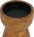 NIKKY HOME Farmhouse Wooden Pillar Candle Holders Set of 2, Mantel Decor | Rustic Brown Solid Wood Candle Pedestal, Decorative Short Base Stand, Adds Natural Charm to Fireplace Table Centerpiece
