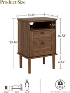 Nightstand, Boho Night Stand with 1 Drawer, Modern Side Accent Table with Open Shelf, Wooden Top Bedside End Table for Bedroom, Living Room, Walnut
