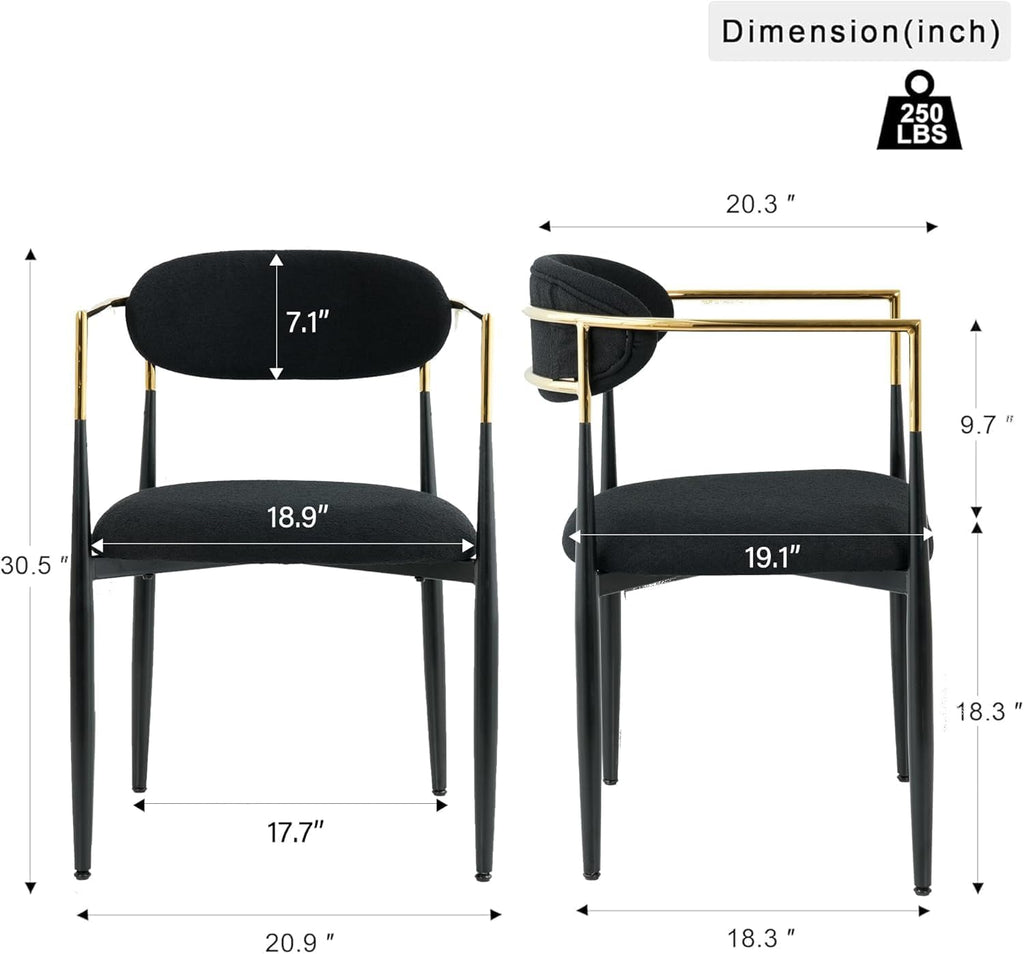Baysitone Dining Chairs Set of 4 Mid-Century Modern Upholstered Boucle Dining Room Chairs Open Back Curved Backrest Black Metal Legs Gold Armchairs for Kitchen Living Room, Black(Only Chairs)