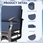 3 Piece Aluminum Swivel Rocking Chair Set, Outdoor Patio Swivel Gliders Chair with Glass Top Coffee Table, Conversation Furniture Set Suitable for Patio, Lawn, Outdoor, Back Garden(Dark Blue)