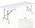 Folding Table 8ft, Heavy Duty Foldable Plastic 8 Foot Banquet Table | White HDPE Top, Fold-in-Half, Carry Handle, Indoor Outdoor for Party, Dining, Camping, Picnic, Long, Rectangle