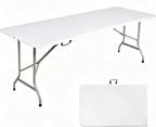 Folding Table 8ft, Heavy Duty Foldable Plastic 8 Foot Banquet Table | White HDPE Top, Fold-in-Half, Carry Handle, Indoor Outdoor for Party, Dining, Camping, Picnic, Long, Rectangle