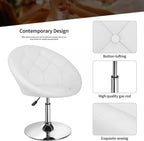 PayLessHere Living Room Vanity Chair Makeup Chair Swivel Accent Chair Round Back Height Adjustable PU Leather Modern Chair for Makeup Room Small Desk,White
