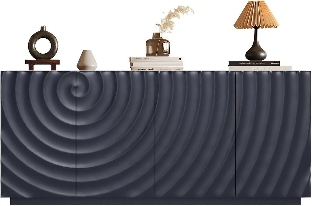 LKTART 59" Sideboard Buffet Cabinet with Storage, 4 Doors Modern Accent Storage Sideboard, Floor Cabinet Buffet with Spiral Grain for Kitchen, Living Room (Blue)