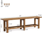 LITTLE TREE Solid Wood Entryway Shoe Bench, 63" Farmhouse Narrow End of Bed Bench with Storage Rack for Bedroom, Living Room, Entry Way, Front Door, Window, Hallway, Rustic Brown