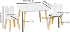 Kids Table and 2 Chairs Set, 3 Piece Wooden Toddler Table and Chair Set, White Activity Play Table and Chairs for Kids, Children's Art Desk Set (Rabbit Theme)