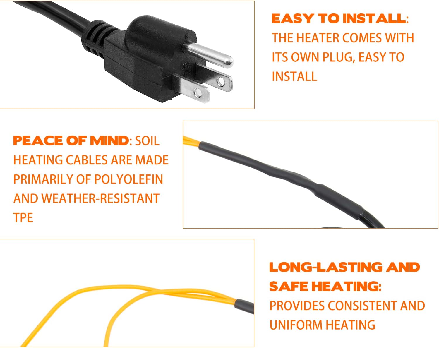 Soil Heating Cable 49 Ft Electric Soil Warming Cable Greenhouse Plant Soil Heater Cable Keep Soil Warm for Soil, Garden, Cold Frame