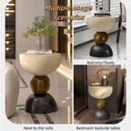 Featured Round End Table, Resin Side Table, Simple Bedside Table, Modern Decorative Table, Multifunctional Sofa Table(White)