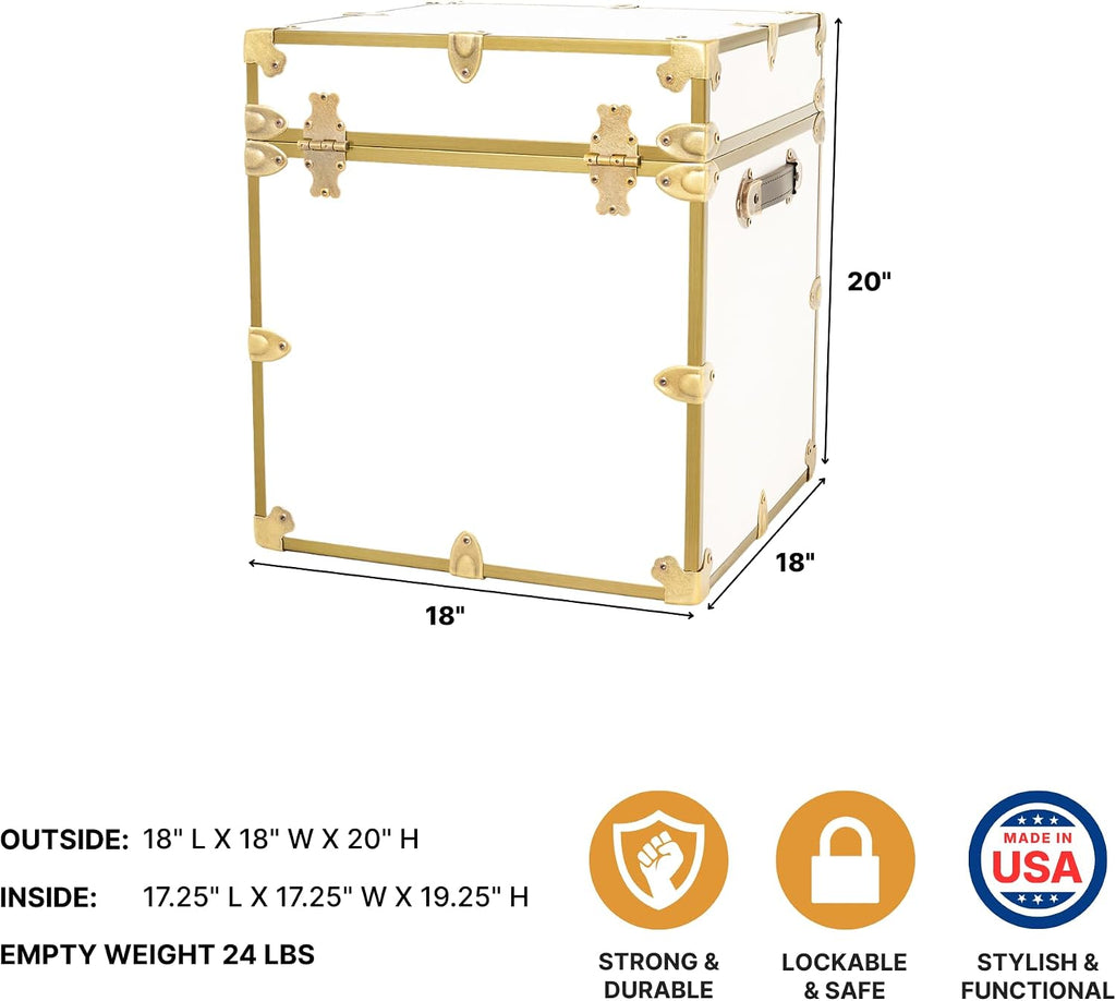 Rhino Classic College Dorm Cube Trunk, Antique Brass Storage Chest, Bench | 1500+ lb Capacity, Home Storage, Office Storage, Dorm Room, Coffee Table