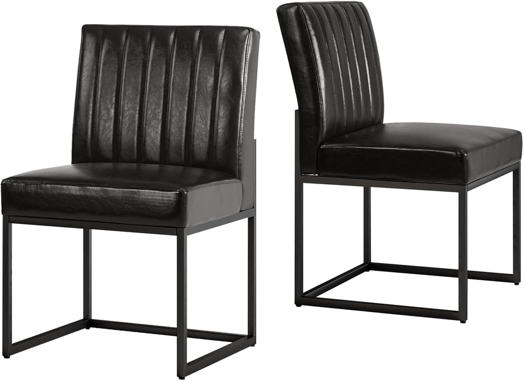 SIMTONAL Black Dining Chairs Set of 4, Modern Comfortable Upholstered Chairs, PU Leather Kitchen & Dining Room Chair with Black Finish Metal Frame
