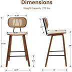 HEAH-YO Rattan Counter Stools Set of 2, 26 Inches Counter Height Bar Stools with Backrests and Wood Legs, Modern PU Leather Rattan Stool for Kitchen Island, PU Beige