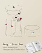 VASAGLE LILEA Collection - Side Table with Charging Station, Round End Table with Fabric Basket, Nightstand with USB Ports, for Living Room, Bedroom, Modern, Cream White ULET228N01