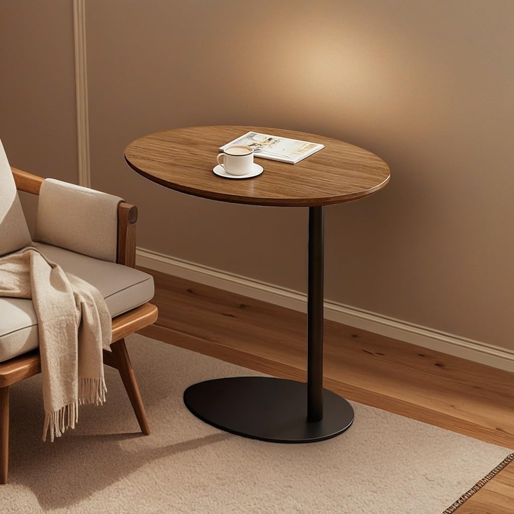 C Shaped End Table, Sofa Side Table with Metal Base, Solid Wood Side Table Suitable for Living Room, Bedroom, Small Space(50 * 33 * 65cm)