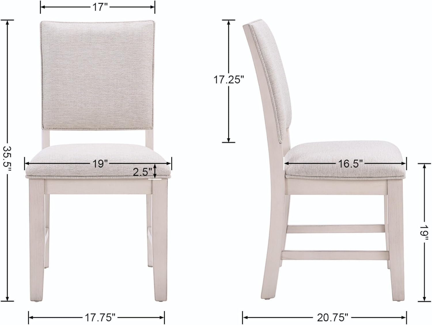 Farmhouse Dining Chairs Set of 4 Upholstered Kitchen Chairs with Cross Back Armless Wooden Side Chairs for Dining Room, Living Room, Reception (Grey Linen + White Frame)