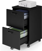 DUMOS 2 Drawer Filing Cabinet, Rolling Wood File Cabinet for Home Office, Under Desk Storage with Lockable Wheels, Printer Stand, Office Organizer, Black