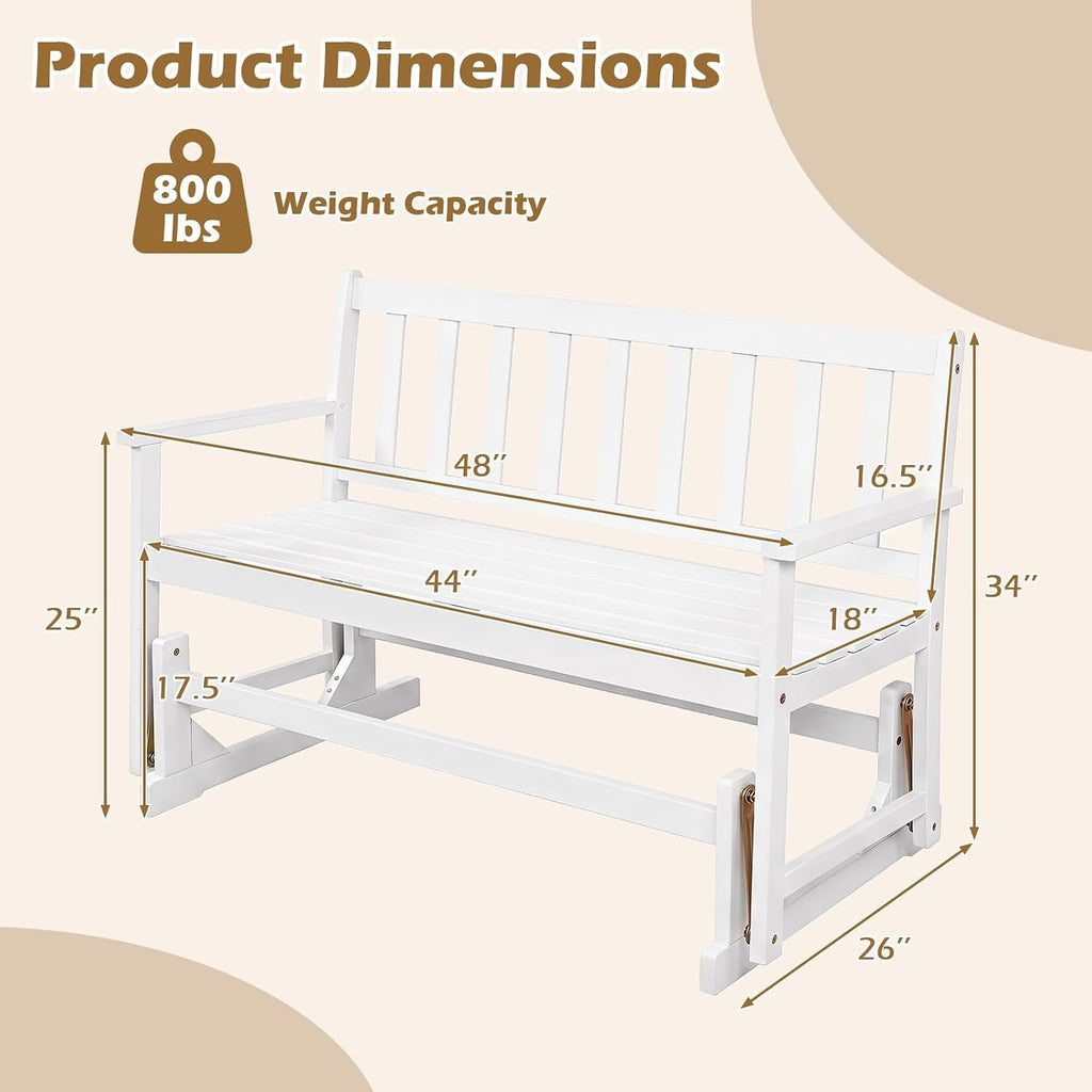 Tangkula 2-Person Patio Acacia Wood Glider Chair, 800 LBS | Armrests, Slatted Seat & Backrest, Heavy-Duty, for Porch, Garden, Backyard and Poolside