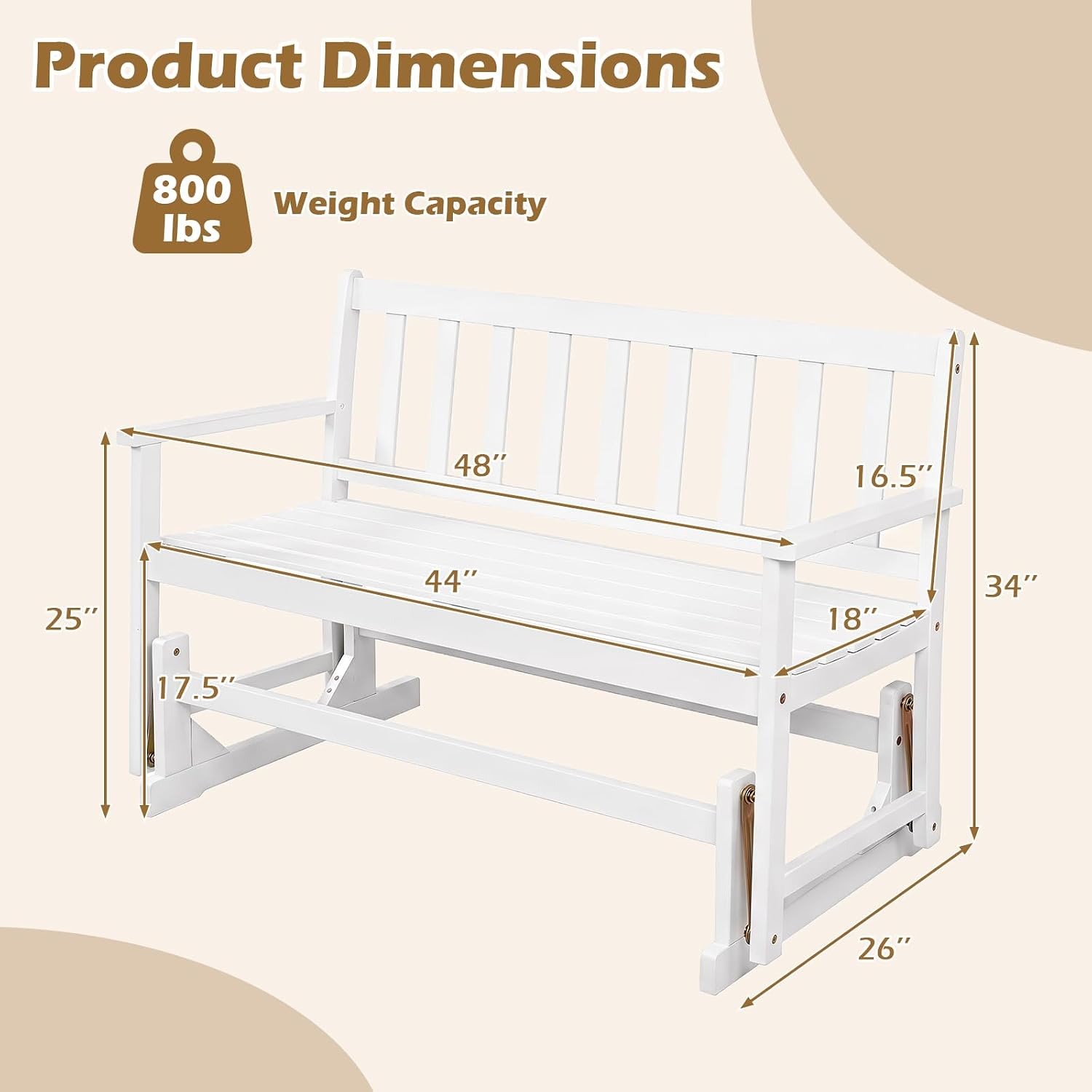 Tangkula 2-Person Patio Acacia Wood Glider Chair, 800 LBS | Armrests, Slatted Seat & Backrest, Heavy-Duty, for Porch, Garden, Backyard and Poolside