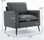 YISHENG Mid-Century Modern Living Room Accent Chairs Set of 2 - Oversized Faux Leather Armchairs with Removable Cushions & Metal Legs, Comfortable Sofas for Office/Lounge/Bedroom/Reception,Gray