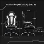 Yaheetech Gaming Chair with Footrest Massage Lumbar Pillow Black and White | Foam-padded PU leather racing seat and plush headrest recline with a slide-out footrest; metal frame supports up to 300 lb.