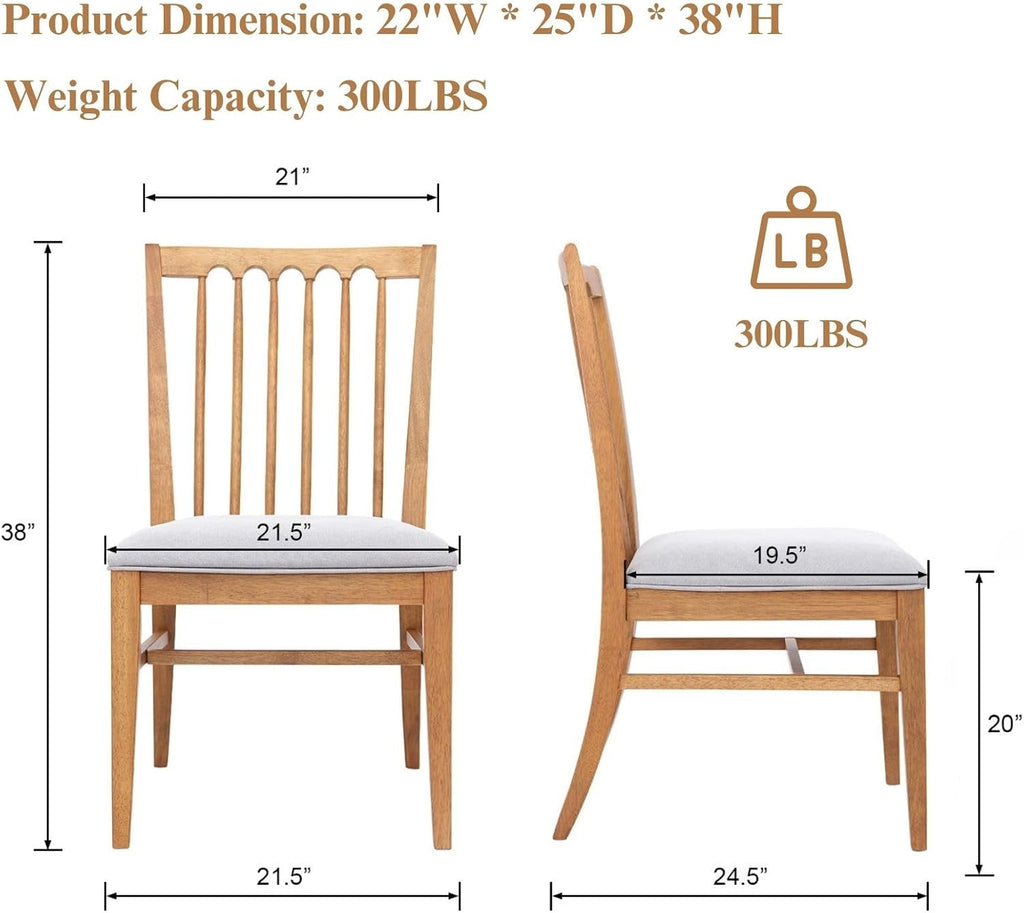 Wood Dining Chairs Set of 2, Upholstered Farmhouse Dining Room Chair, Chenille Armless Side Chair with Solid Rubberwood Legs, Rustic Wooden Kitchen Chair for Kitchen/Living Room, Grey
