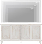 WAMPAT 65-inch Handcrafted Patchwork Decorative Buffet Cabinet with Pop-Up Design Doors,Full Unit Modern Farmhouse Accent Credenza for Coffee Bar, Kitchen, and Living Room, Pale Oak