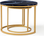 Anwick Set of 2 Circular Coffee Table, Nesting Design for Living Room, Small Round & Circle Coffee Table for Apartment, Sturdy Metal Frame (Black+Gold)