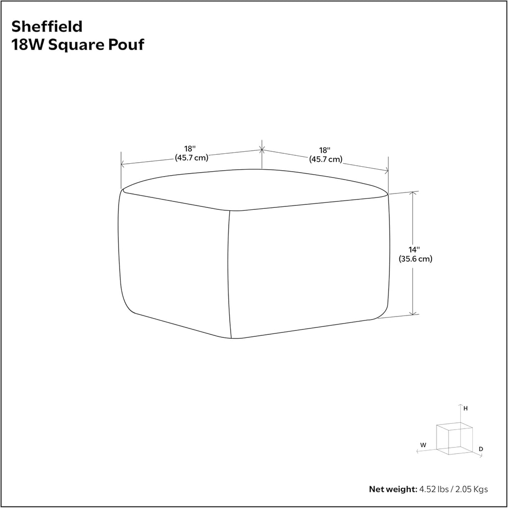 SIMPLIHOME Sheffield 18" Wide Square Genuine Leather Pouf in Brown | Distressed brown boho footrest, extra seating and accent piece for living room or bedroom, assembled; pouf ottoman.
