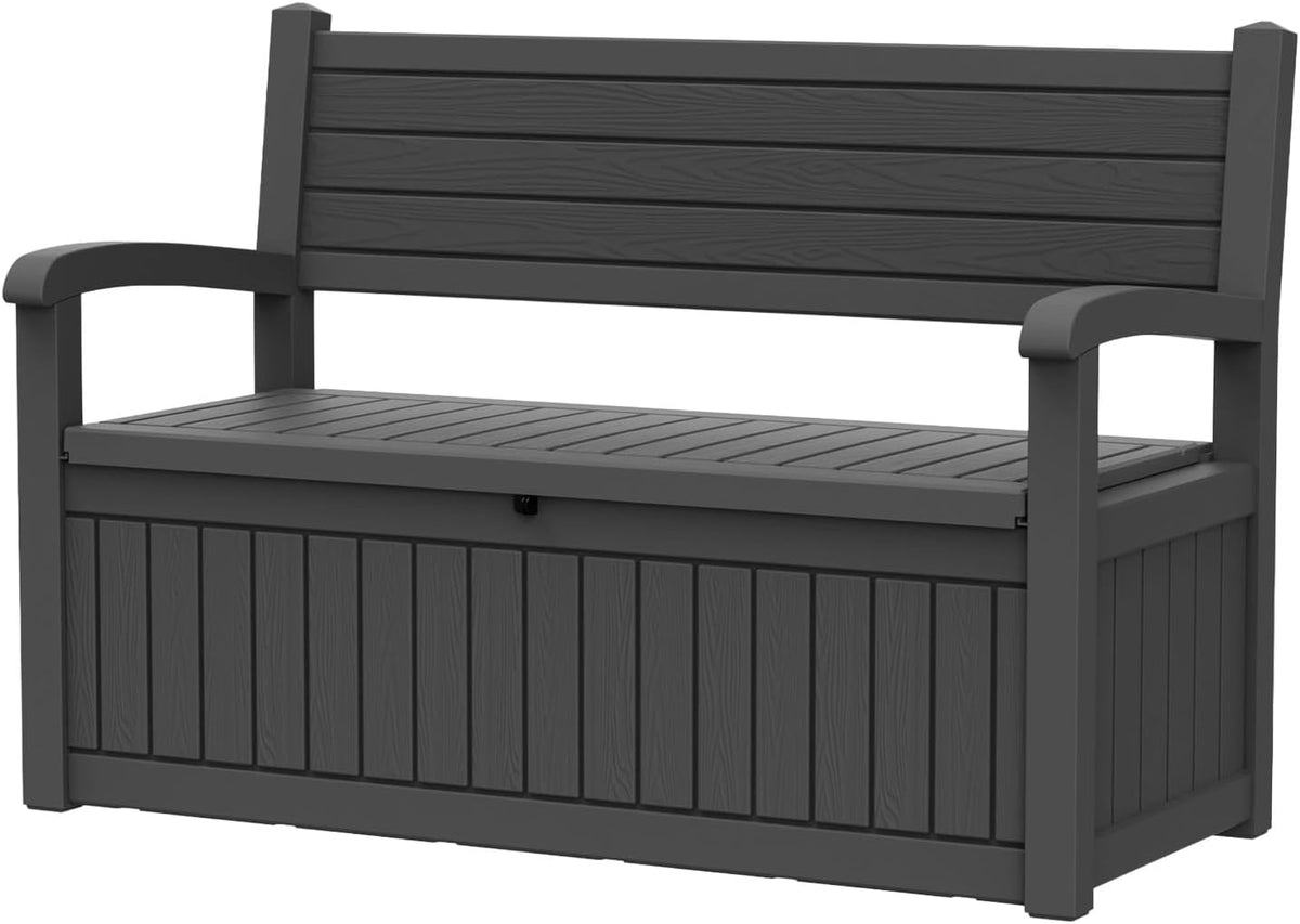 Outdoor Waterproof Storage Bench Deck Box with Armrests Lockable Storage Furniture for Patio Porch Garden(Black