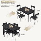 ECOTOUGE Dining Table Set for 4, Wood Kitchen Table and Chairs with Storage Shelves & Metal Frame, Compact Mid-Century Modern Rectangle Dinner Table Sets for Small Space, Apartment, Black