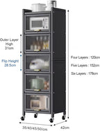 Kitchen Storage Cabinets, Minimum Footprint is Only 35cm Wide, Carbon Steel Kitchen Shelves with Transparent Flip Door, for Kitchen Dining Living(Gray,45 * 42 * 152cm)